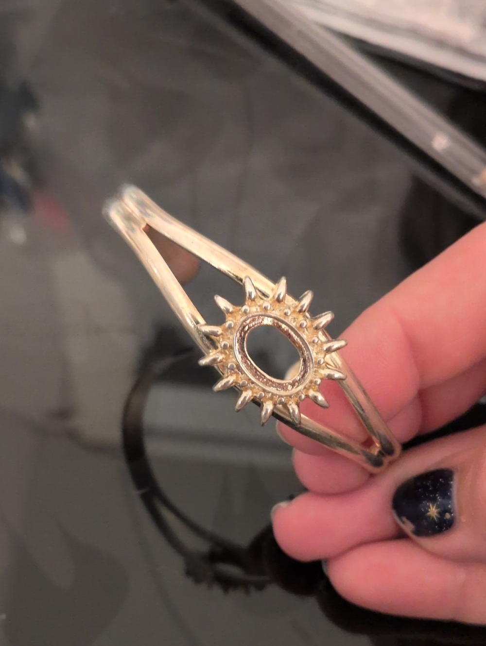 Gold Sunburst Open Oval Bangle Bracelet